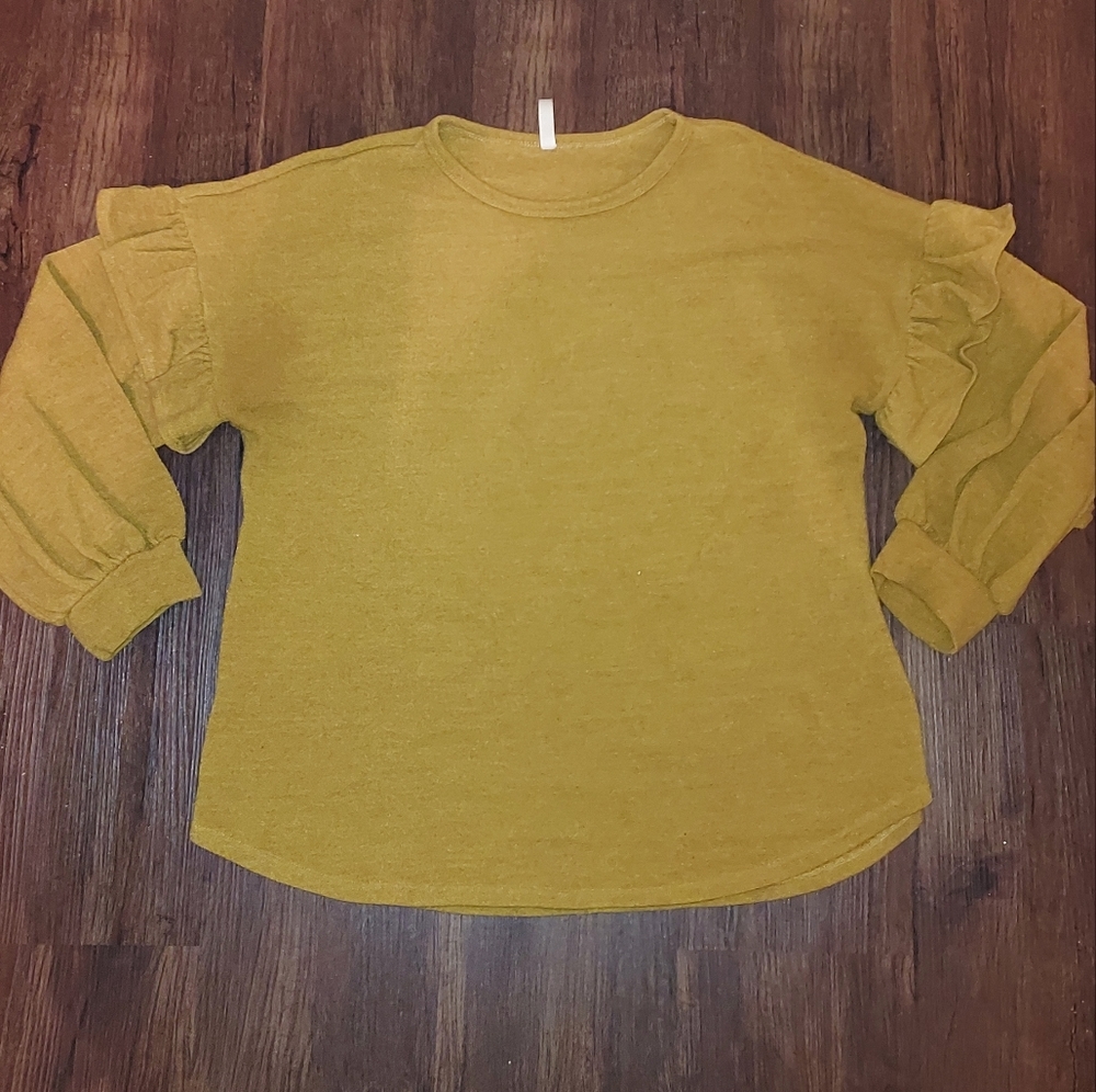 Womens Mustard Yellow Ruffle Sleeve Sweater XL Extra Large